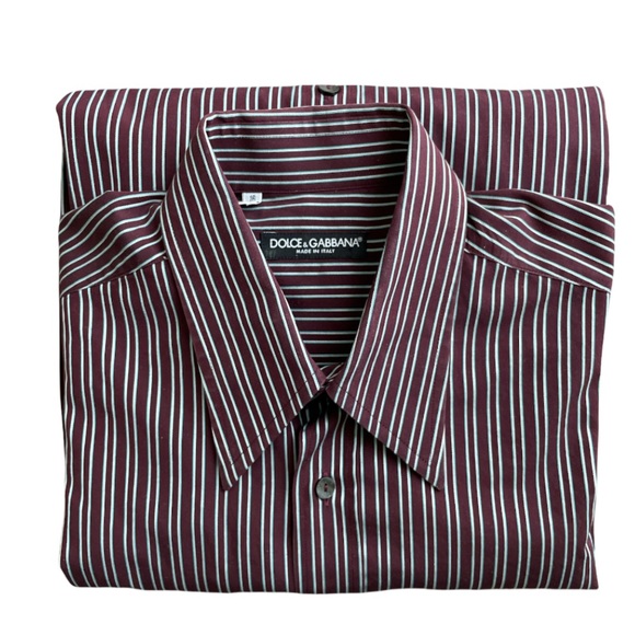 Dolce & Gabbana Maroon Blue Cotton Jacquard Button Front Shirt - blue stripe - Picture 4 of 5